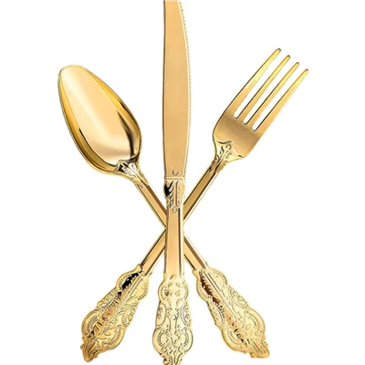 Bulk Gold Yas Silverware - Lub Hoobkas ncaj kab tshoob teeb